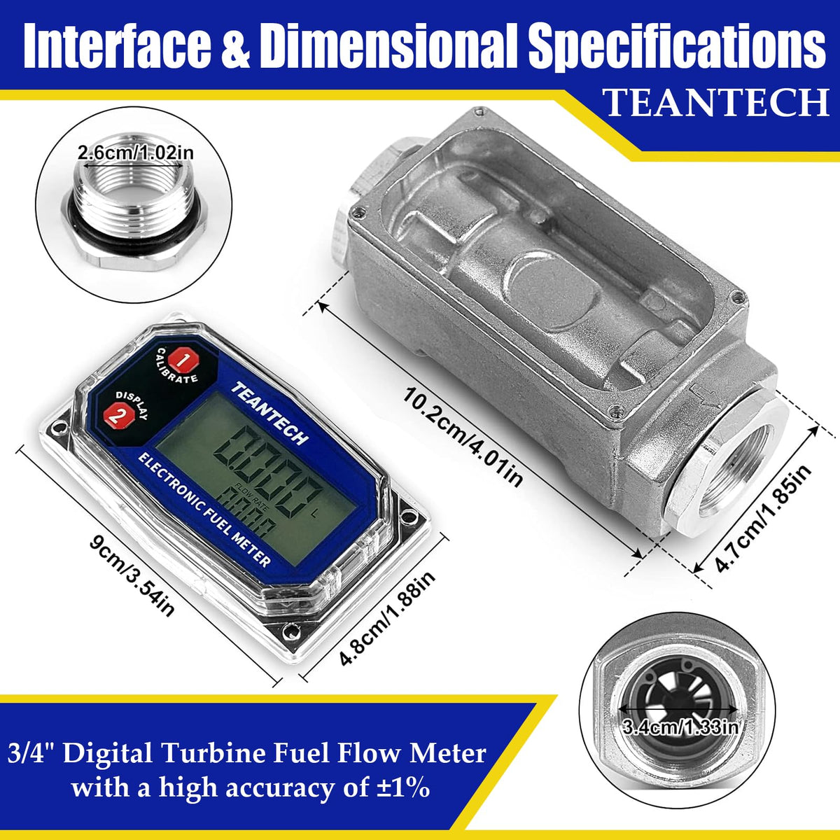 Turbine Flow Meter 3/4" inch Digital LCD Display with NPT Counter