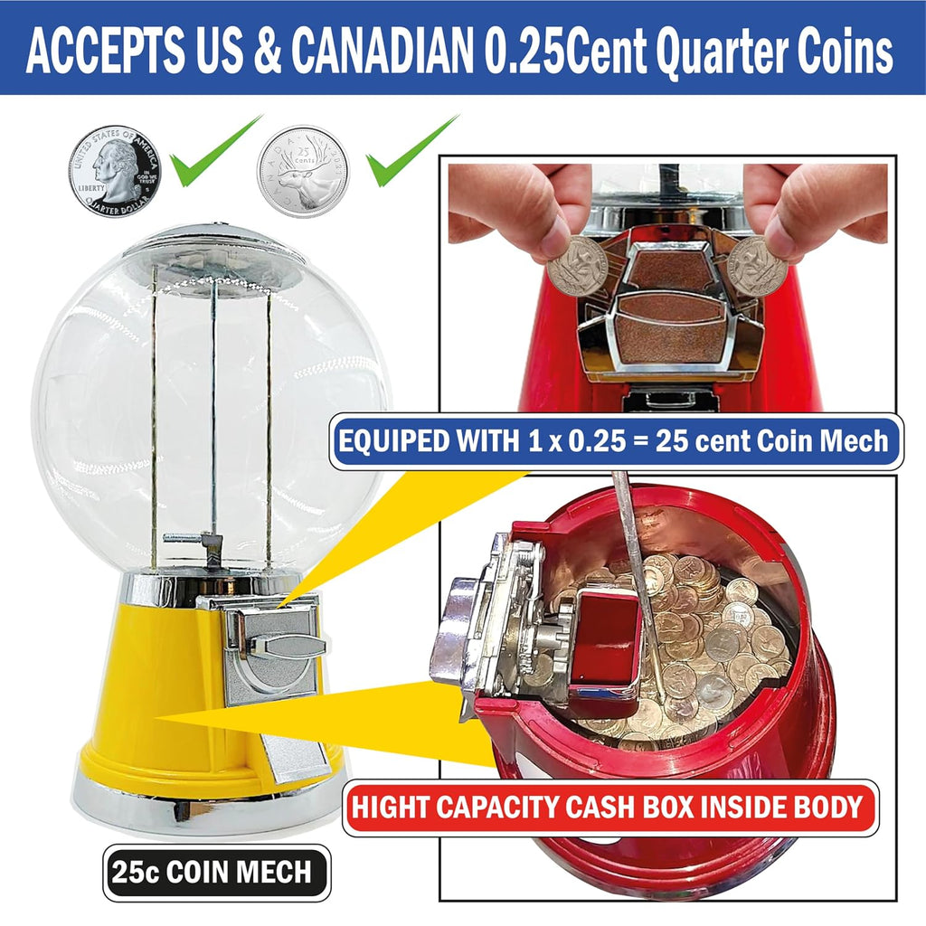 Big Classic Gumball Machine - 25 Cent Coin Mech & Ball Globe 12"