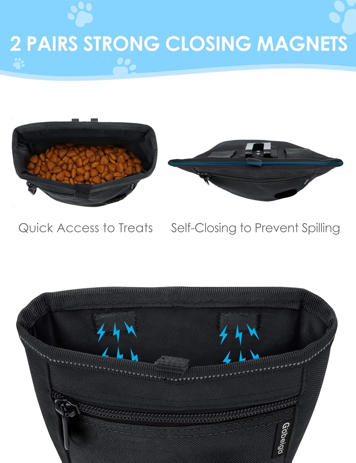 Dog Treat Pouch and Training Clicker, Upgrade Two Magnetic Closure to Prevent Spills, 2 Cup Treat Bag with Poop Bag