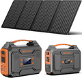 Portable Solar Generator with Panel, 300W Portable Power Station with Foldable Solar Panel 40W, 110V AC Outlet 100W