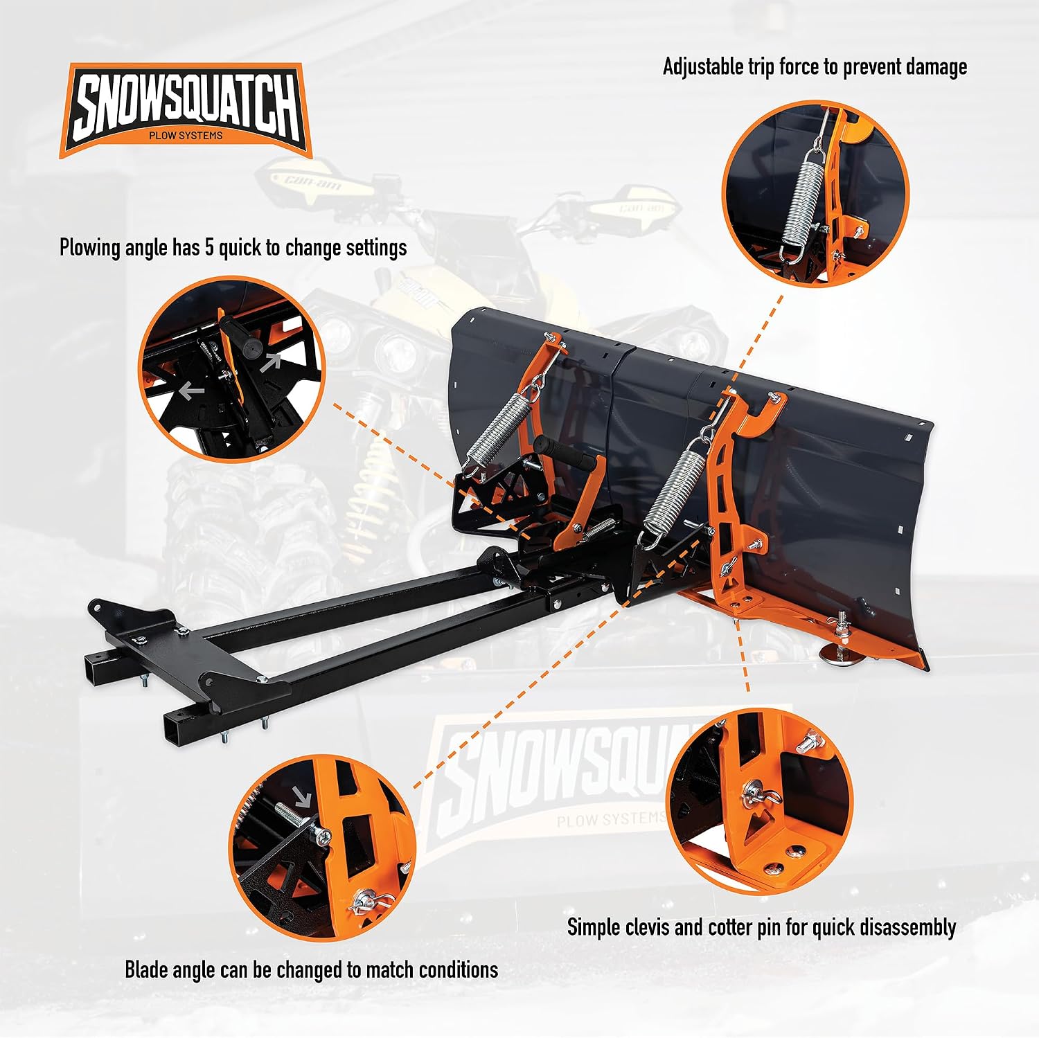 SNOWSQUATCH Deluxe UTV Snow Plow 60-72" Adjustable Steel Blade Mount Kit | Universal Compatible with Most