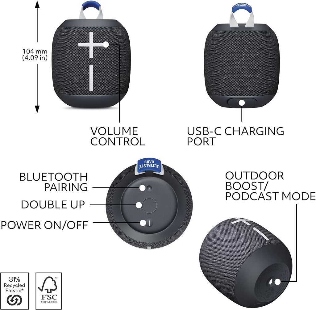 WONDERBOOM 4 Portable Waterproof Bluetooth Speaker with Balanced 360-Degree Sound and Bass, Dustproof Floating