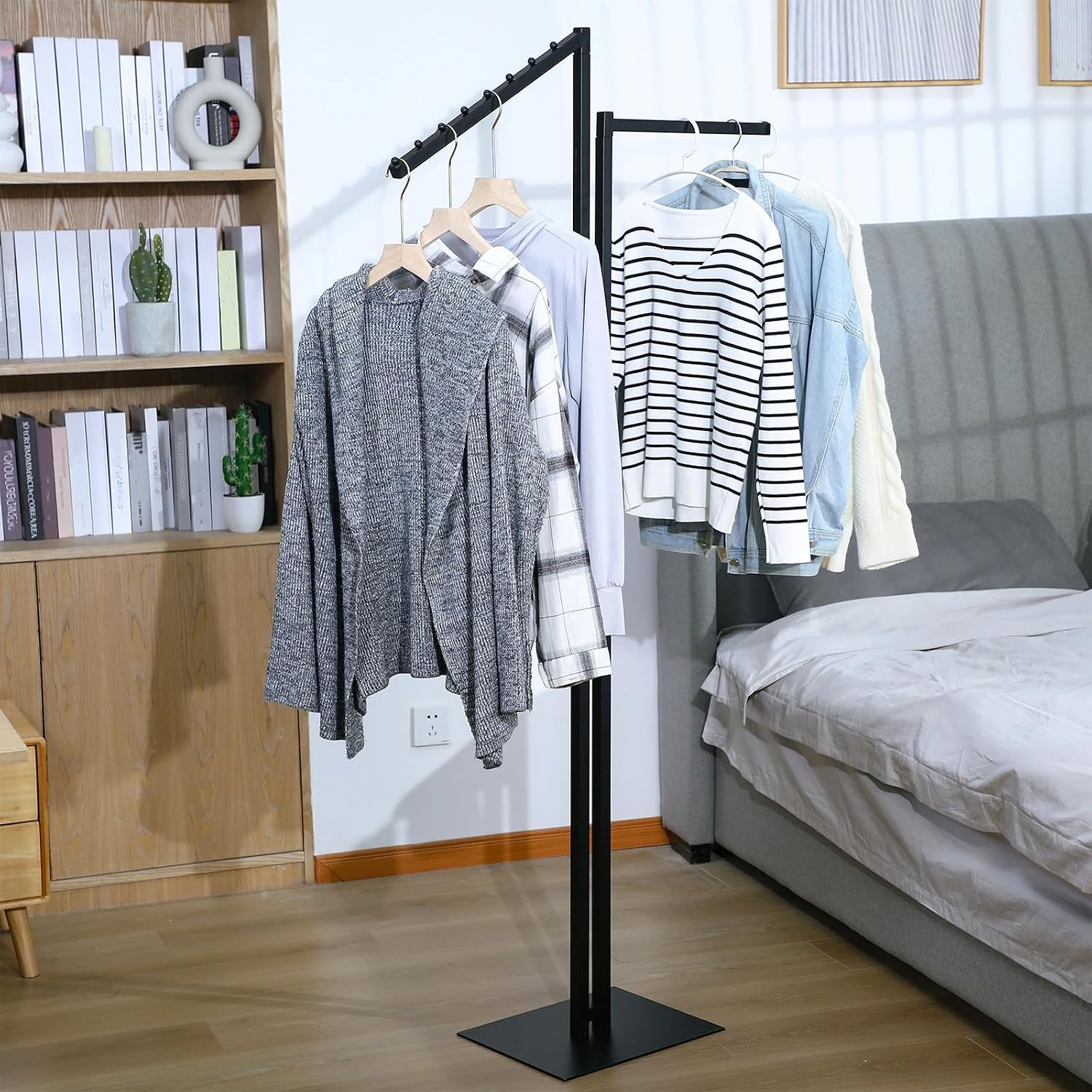 2 Way Clothing Rack with Straight and Slant Arms Heavy Duty Clothes Garment Rack for Retail Restaurants Storage