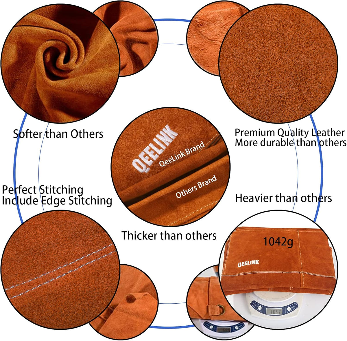 Leather Welding Apron 6 Pockets Heat Flame Resistant for Blacksmith | Split Cowhide Work Tool Apron with Aramid