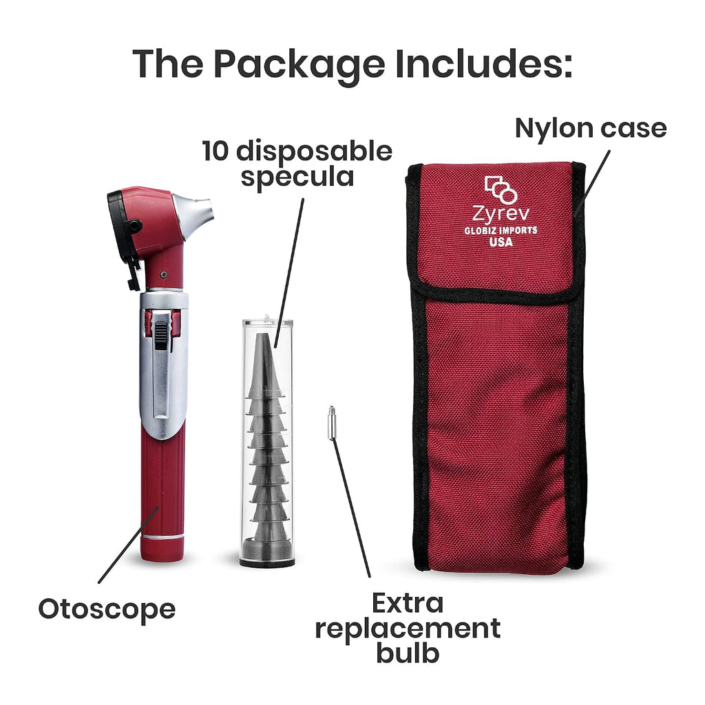 ZetaLife Otoscope - Ear Scope with Light, Ear Infection Detector, Pocket Size (Maroon Color)