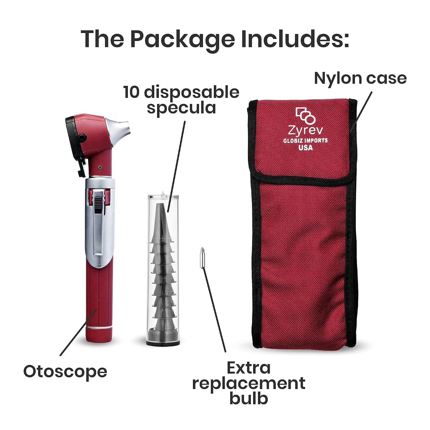 ZetaLife Otoscope - Ear Scope with Light, Ear Infection Detector, Pocket Size (Maroon Color)