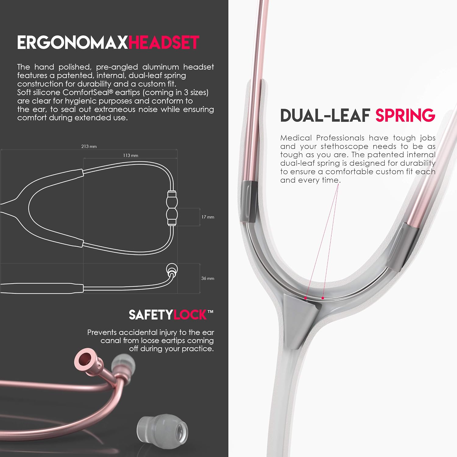 Acoustica Lightweight Stethoscope for Doctors, Nurses, Students, Home Health Use, Adult, Dual Head, White Tube