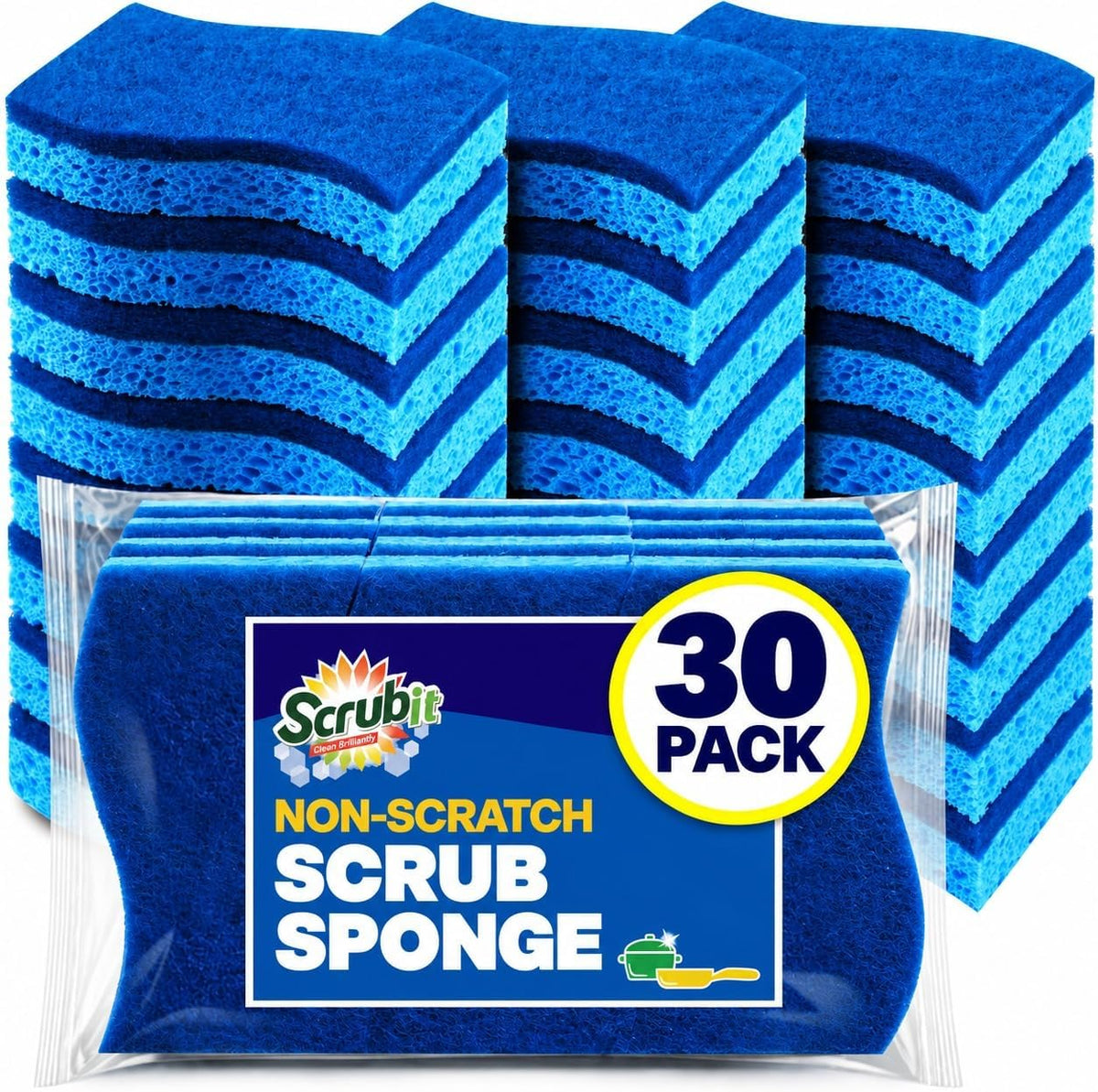 30 Pack Sponges for Kitchen and Household Use, Blue Dish Sponge, Kitchen Sponges, Non-Scratch Cleaning Sponges for