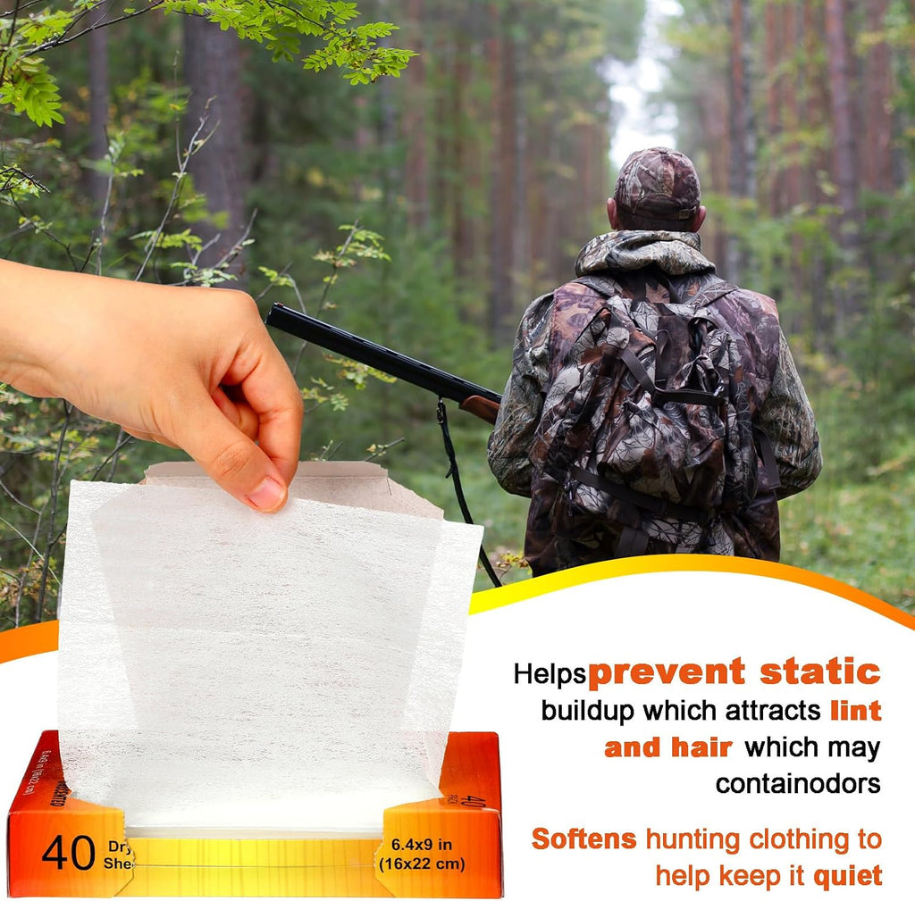 4 Packs 160 Sheets Scent Free Dryer Sheet for Hunting