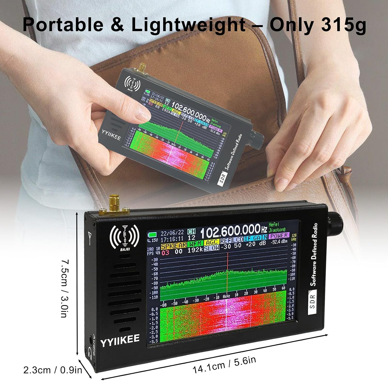 Portable SDR DSP Radio Receiver – 4.3” Touchscreen, 100KHz-149MHz, Full Band Shortwave, FM MW SSB CW HAM, 192kHz