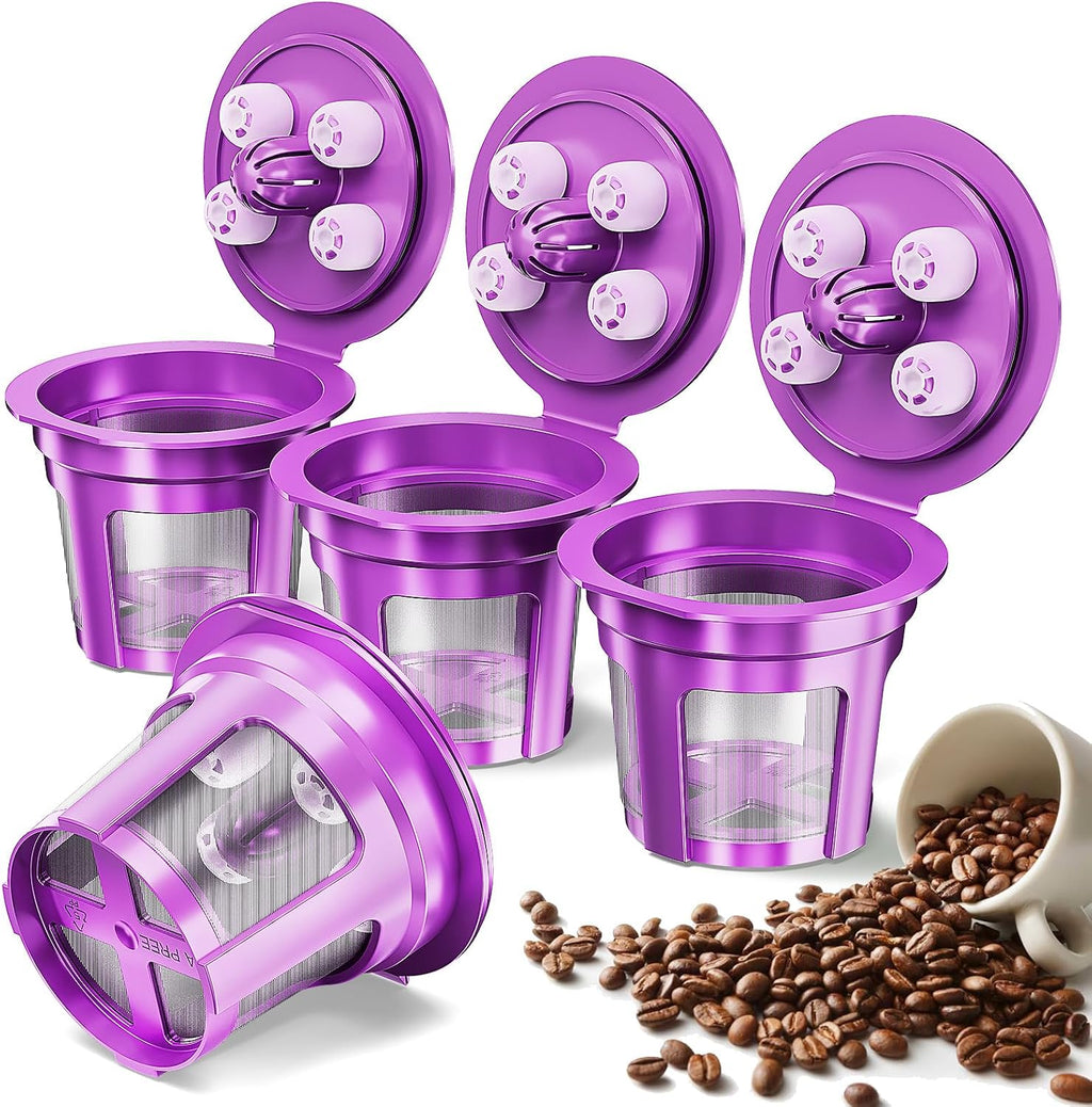 Universal Refillable Coffee Pods with 5 Holes, Suitable for K Cups, Refillable Coffee Filters with Food Grade