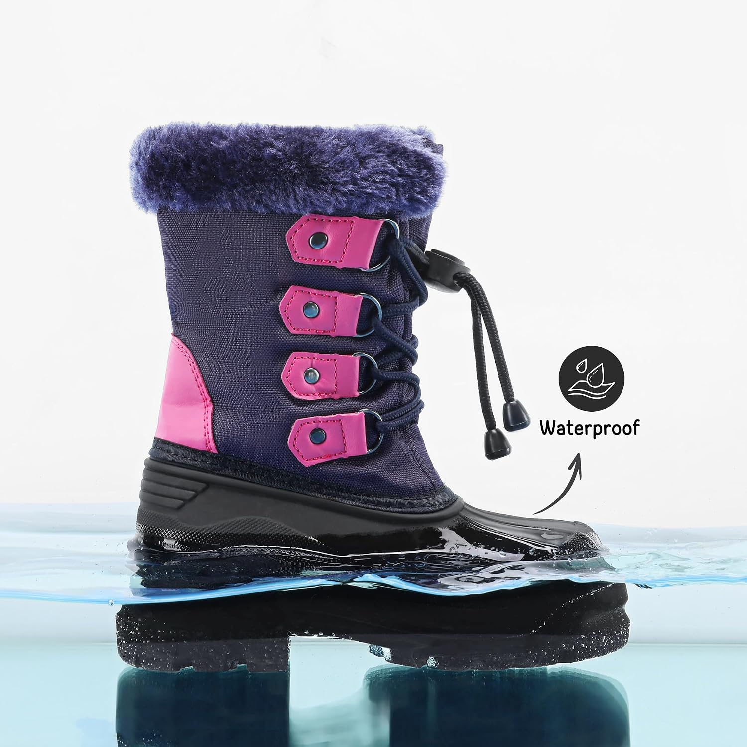 Unisex Snow Waterproof Winter Boots | Warm Faux Fur Lined Outdoor Secure Grip Anti Slip Outsole Easy Wear Windproof