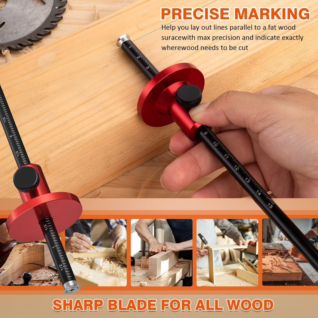 Euro Wheel Marking Gauge for Woodworking,Aluminum Alloy Wood Measuring Tools with Graduated Inch & MM Scale Precision