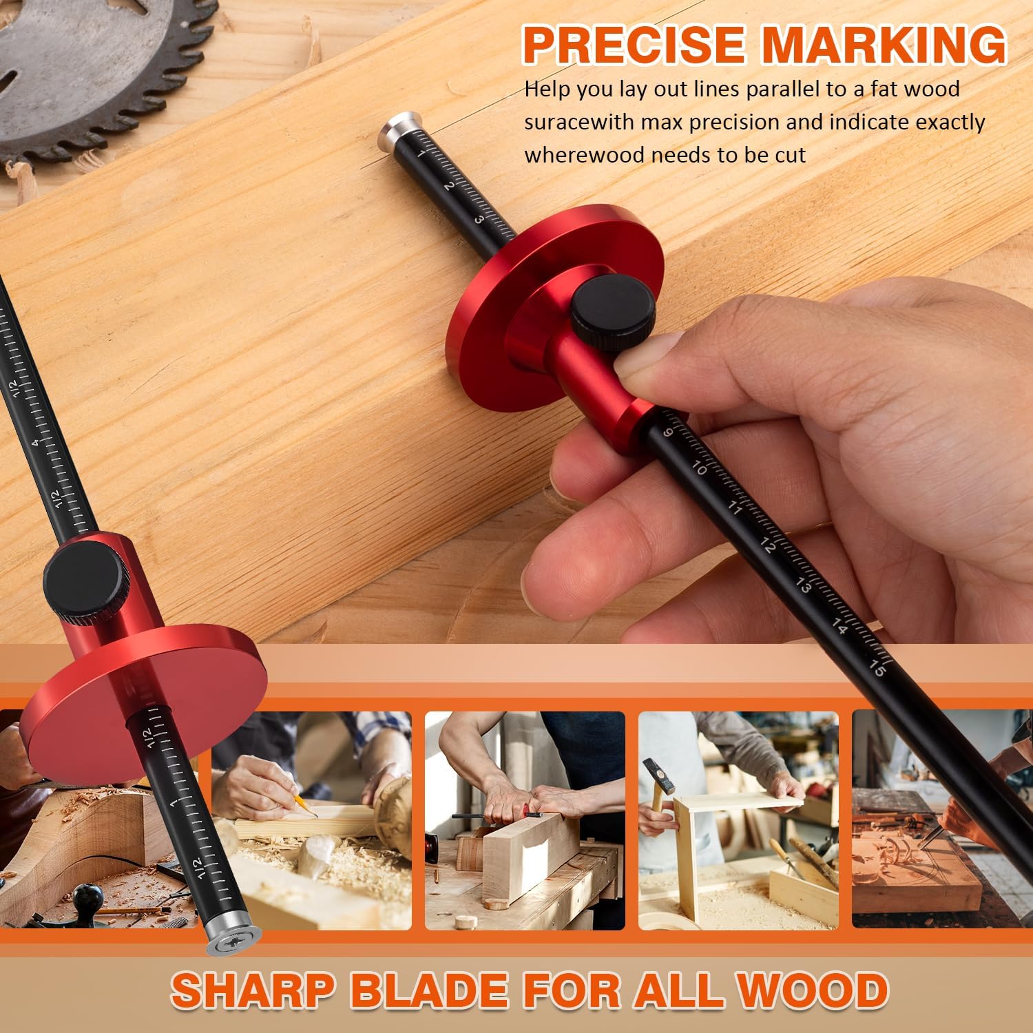 Euro Wheel Marking Gauge for Woodworking,Aluminum Alloy Wood Measuring Tools with Graduated Inch & MM Scale Precision