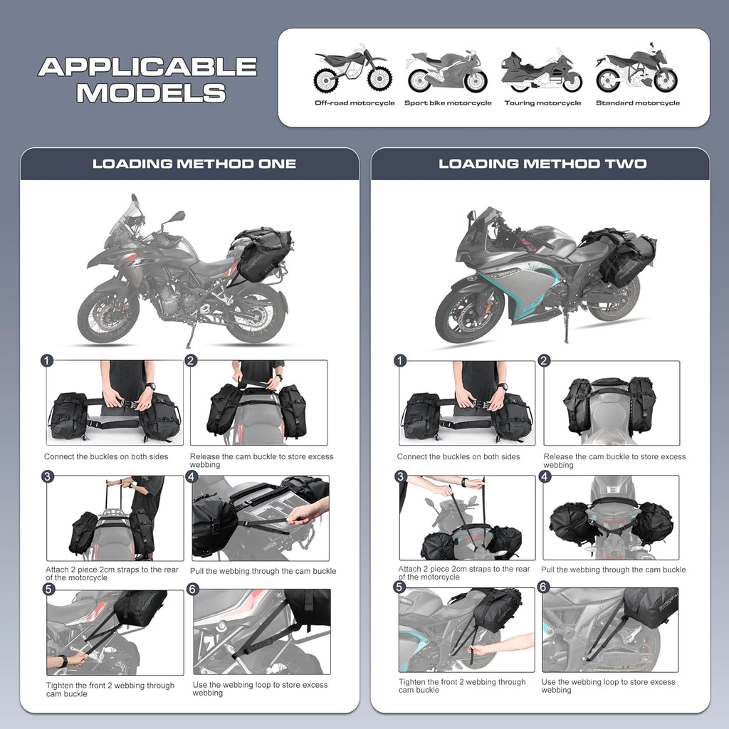 Motorcycle Saddlebags 28L(14L*2) Waterproof Motorbike Side Bags, Travel Luggage Panniers with Shoulder Strap for