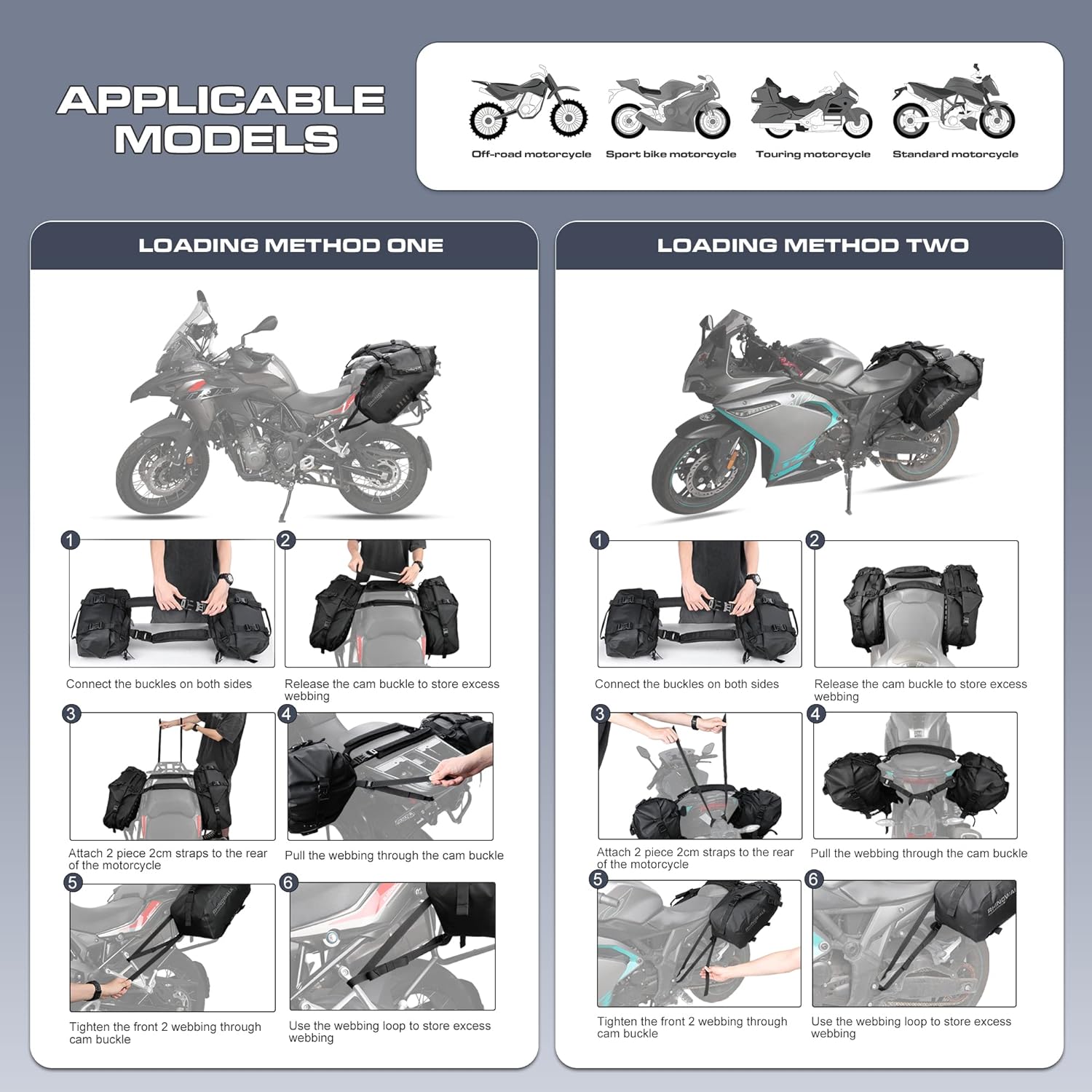 Motorcycle Saddlebags 28L(14L*2) Waterproof Motorbike Side Bags, Travel Luggage Panniers with Shoulder Strap for