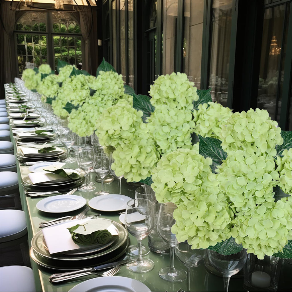 6PCS Green Hydrangea Artificial Flowers, Silk Fake Faux Hydrangea
