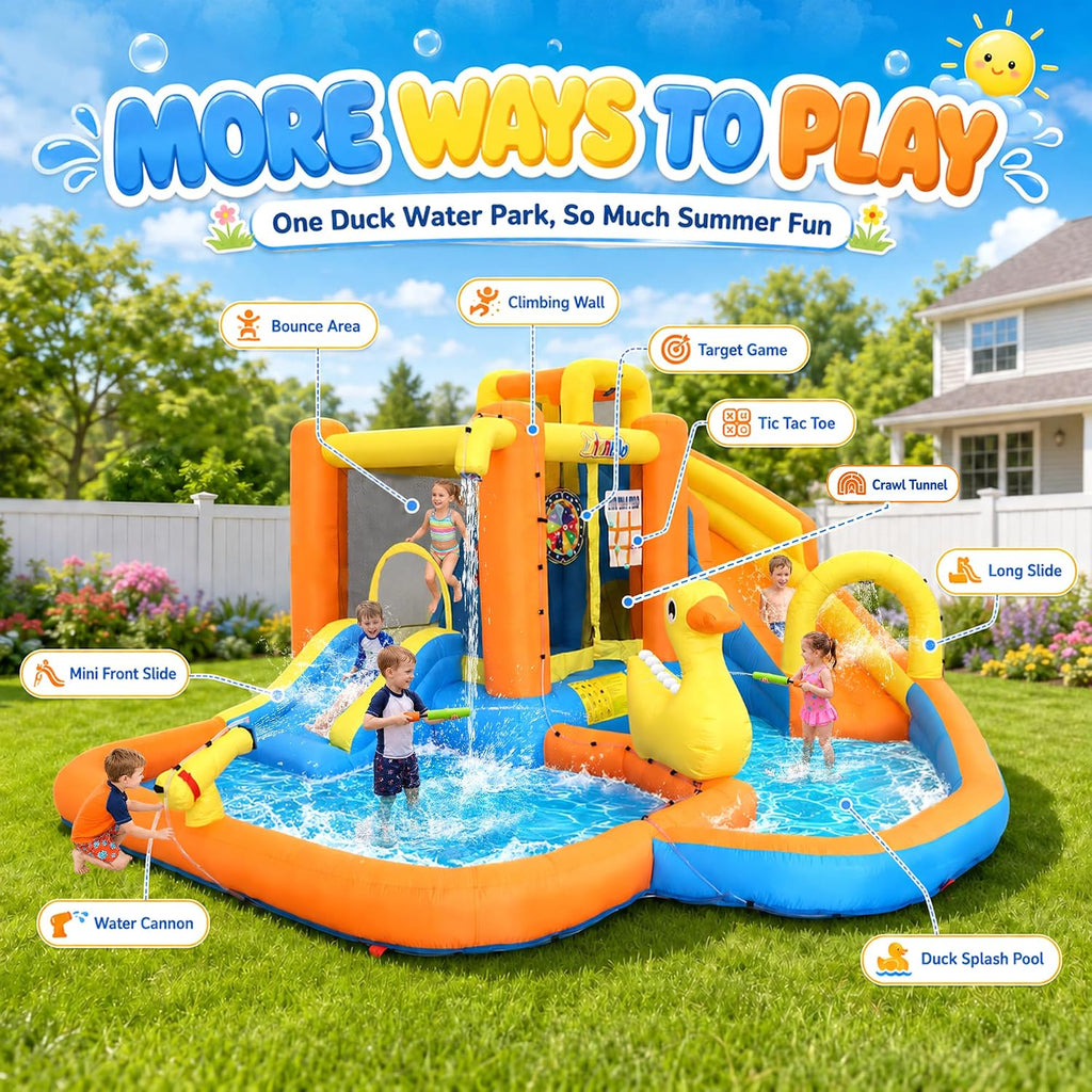 Inflatable Water Park for Kids 3-10yr, Water Slide Bounce House W/Blower | Large Water Bounce House with 2 Slide, 2