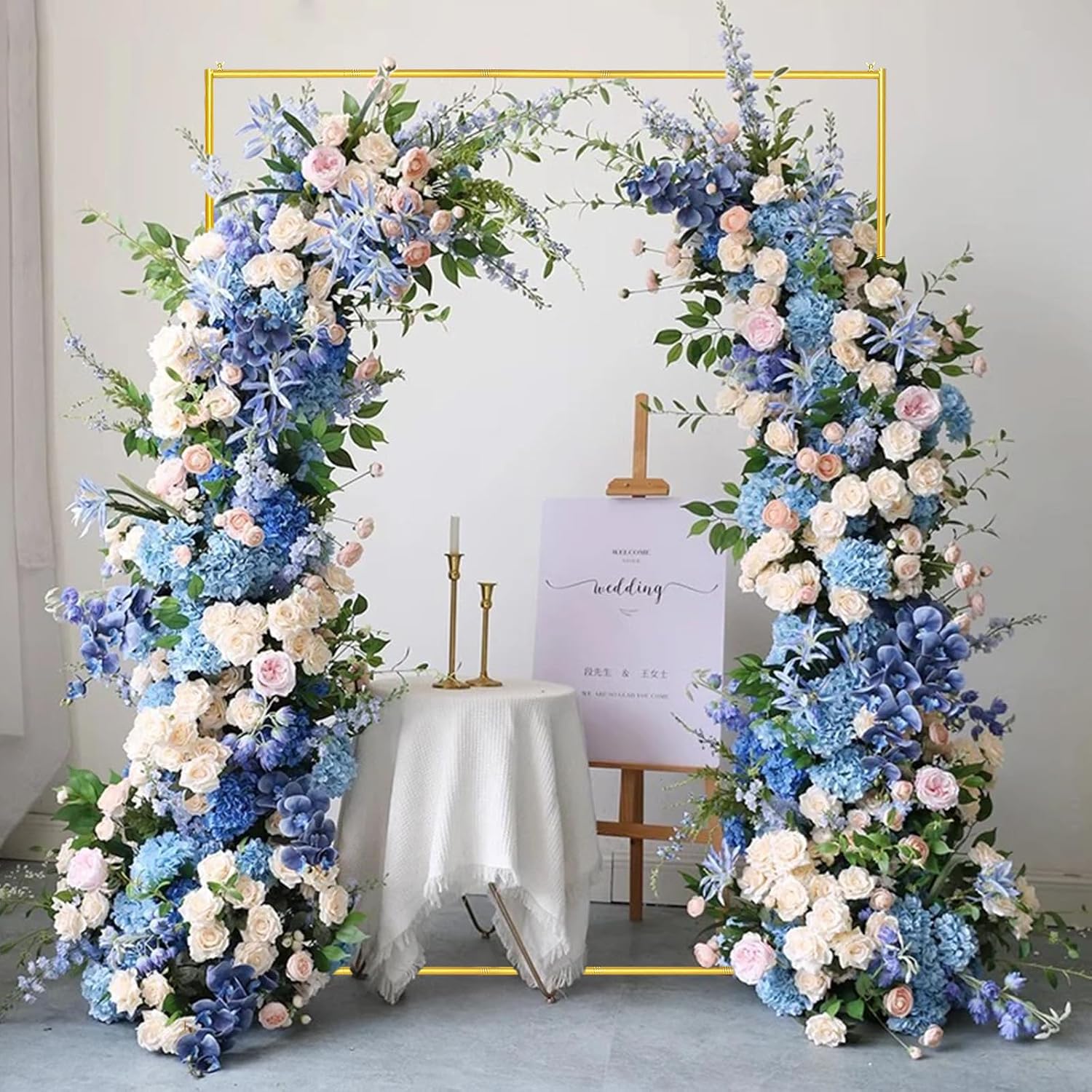 Metal Wedding Arch Backdrop Stand 6.6x5 FT Gold Square Balloon Arch Frame for Wedding, Birthday Party, Baby Shower