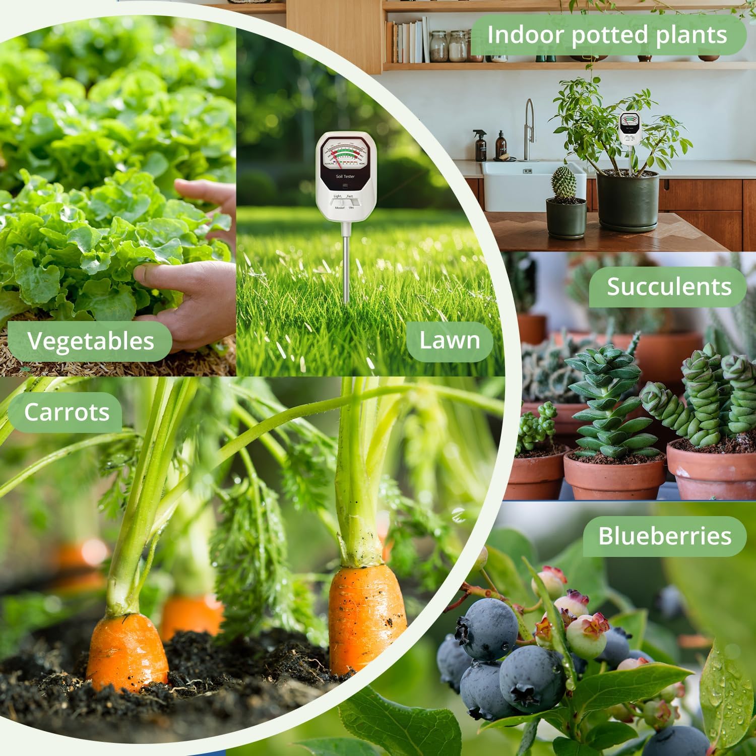 4-in-1 Soil Moisture Meter Soil Moisture/Fertility/PH Meter/Sunlight Intensity Soil Test Meter for Gardening, Farming