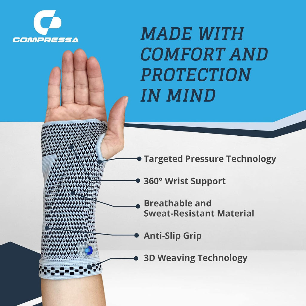 Compressa Wrist Compression Sleeve for Women & Men - Non-Slip Support for Joint Pain, Muscle Recovery, Arthritis, and