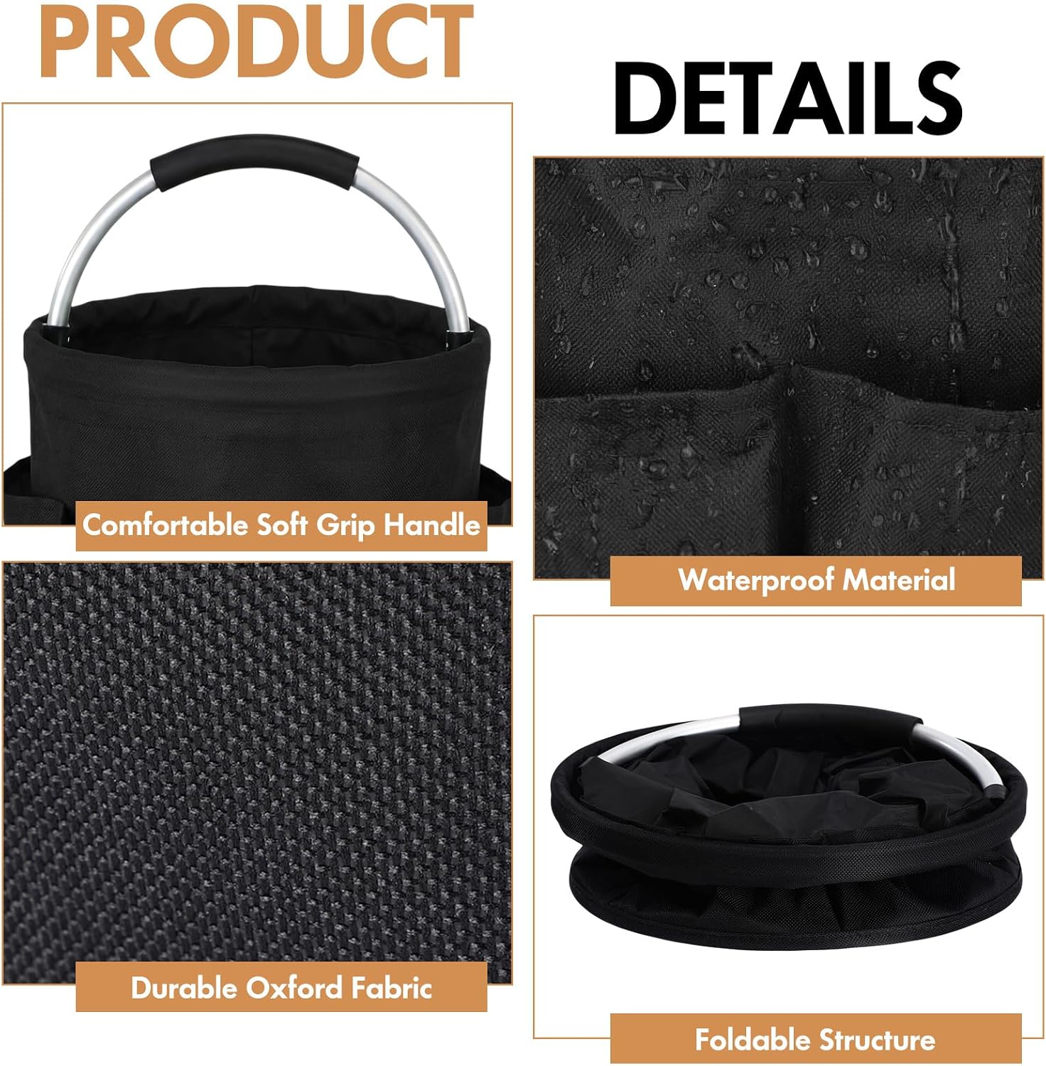4 Pack Cleaning Caddy with Handle 17L Foldable Cleaning Supplies Organizer Oxford Cloth Storage Basket with 6 Pockets