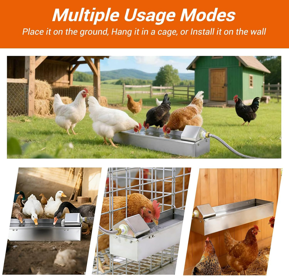 Automatic Chicken Waterer Dispenser 1 Gallon Large Stainless Metal Poultry Waterer Feeder Hanging Chicken Watering
