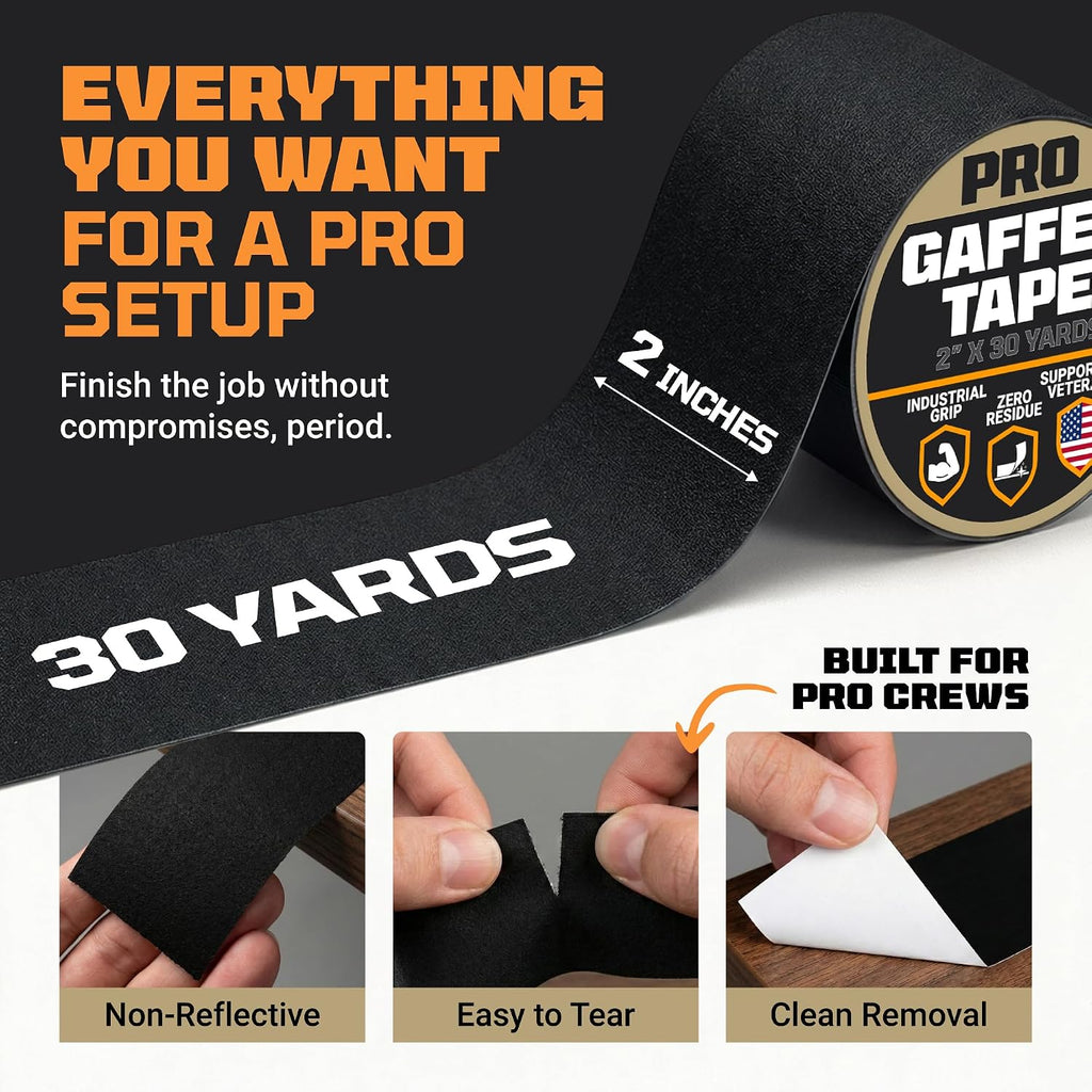 Gaffers Tape Pro (Cloth, Matte Black - 2" x 30 Yards)