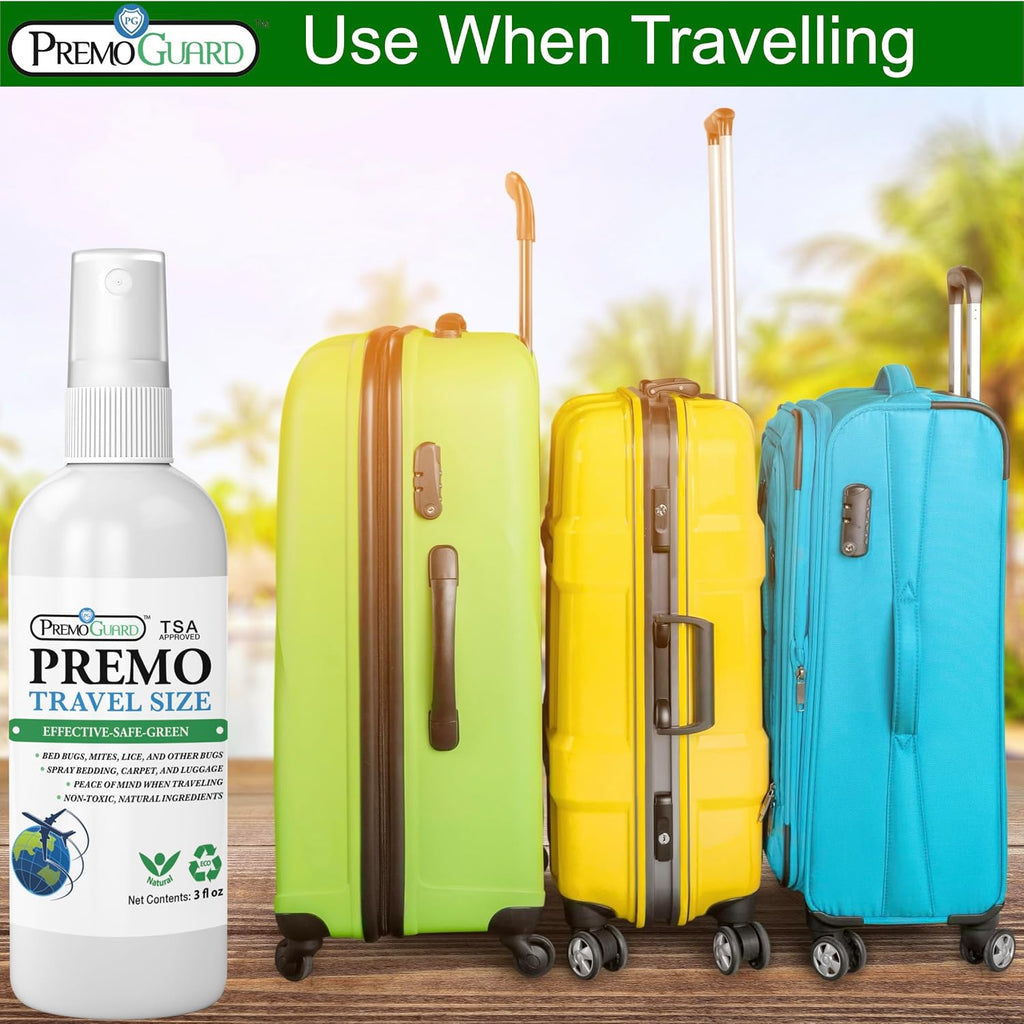 Travel Bed Bug & Mite Killer Spray by Premo Guard 3 oz – Child & Pet Safe – Fast Acting – Stain & Odor Free – Best