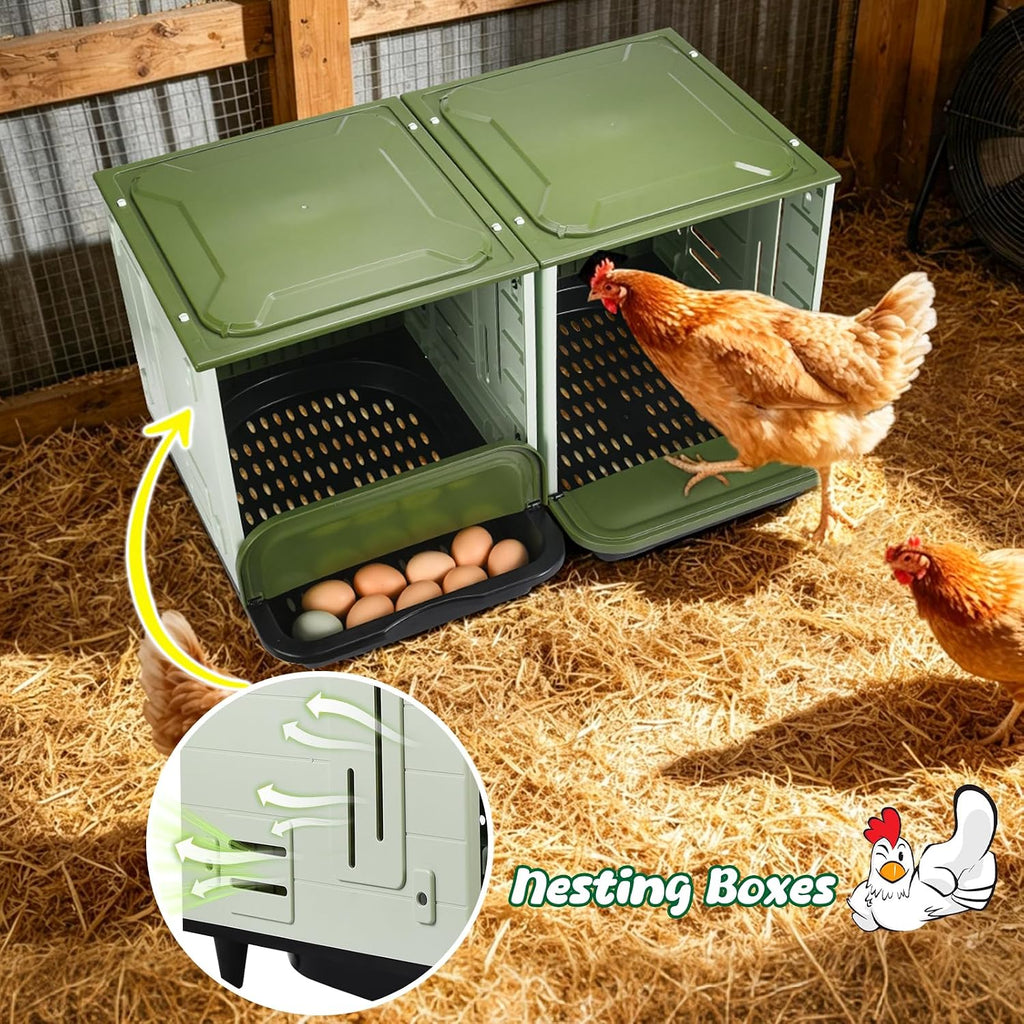 Roll Away Nesting Boxes for Chickens, 2 Compartment Chicken Nesting Box, Egg Collection Chicken Coop Nest Box (Large)