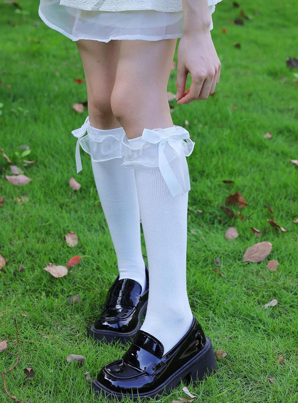 Women Girl's Cotton Knee High Socks with Lace Ruffle Trim Socks, Calf Socks Bow Style…