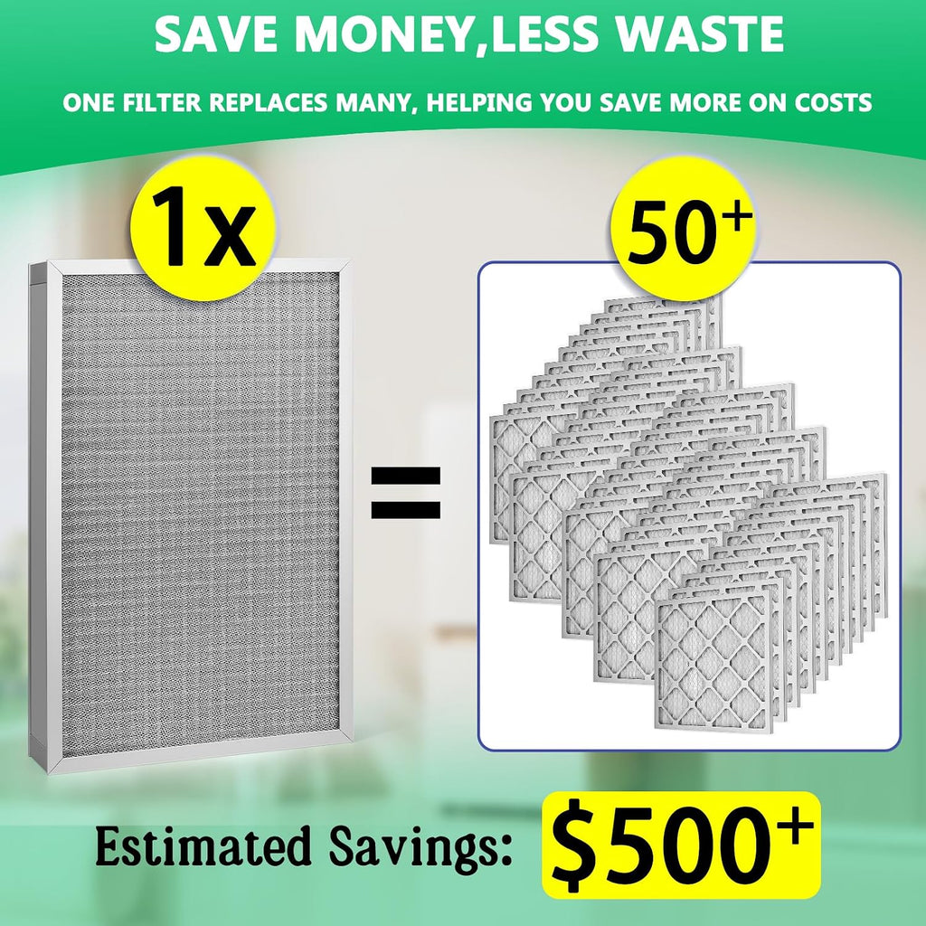 20x25x1 Air Filter MERV-11 | Washable Reusable Furnace Filter| 2-Pack | Electrostatic| Durable Aluminum Alloy