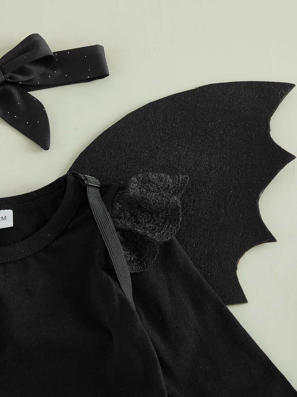 Infant Toddler Baby Girls Halloween Costume Black Bat 4PCS Set | Black Bat Long Sleeve Ruffle Romper