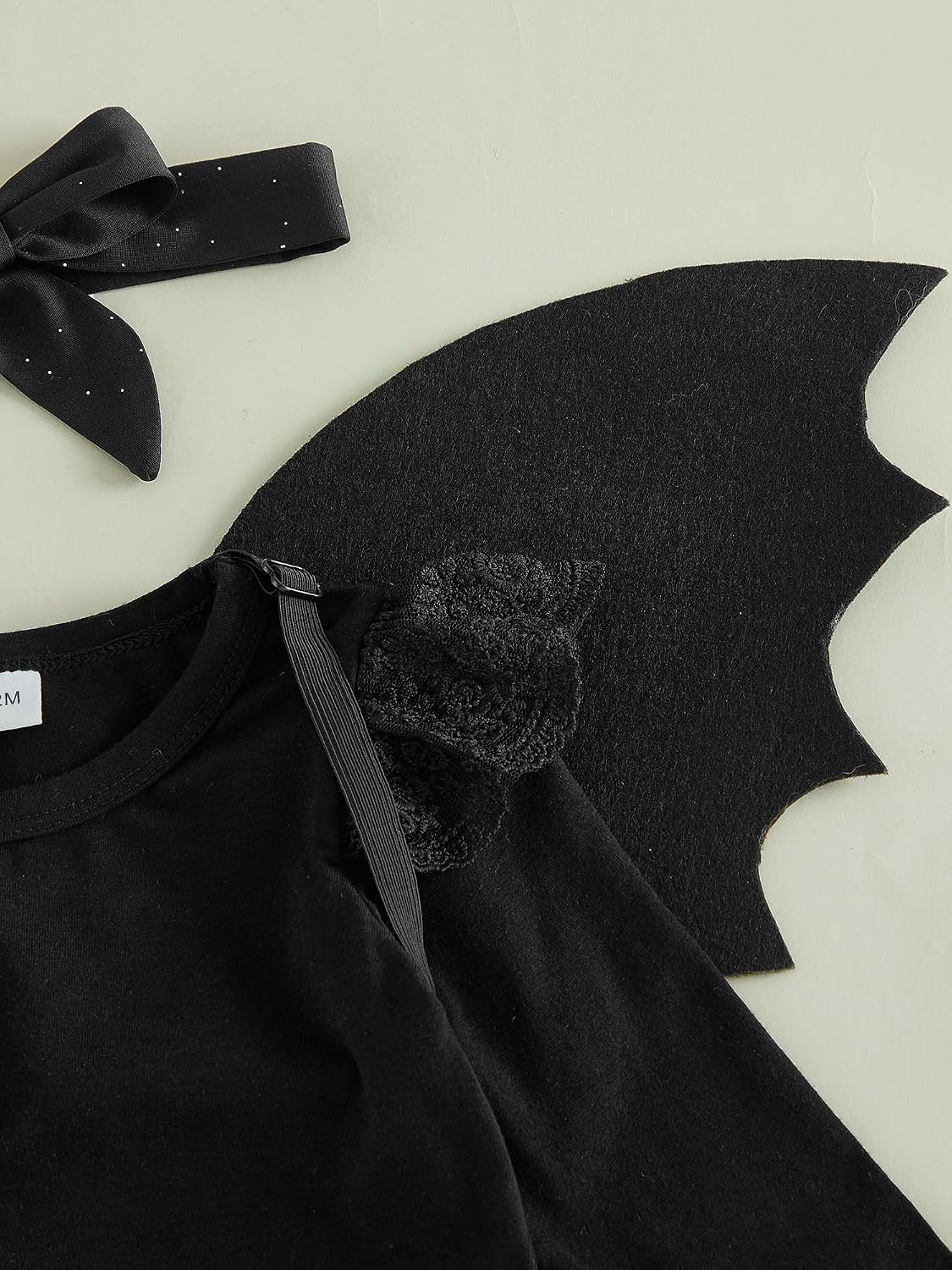 Infant Toddler Baby Girls Halloween Costume Black Bat 4PCS Set | Black Bat Long Sleeve Ruffle Romper
