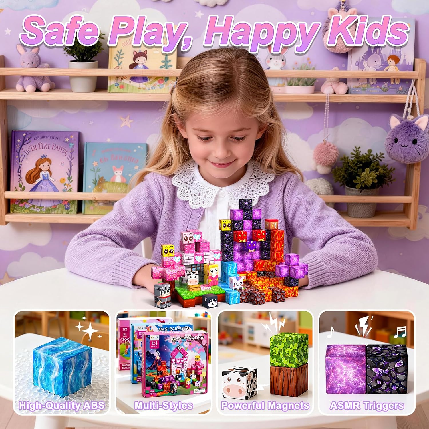 Magnetic Blocks for Kids, 100PCS 0.8inch Magnetic Building Blocks, Magnetic Cubes for STEM Constructions Magnetic