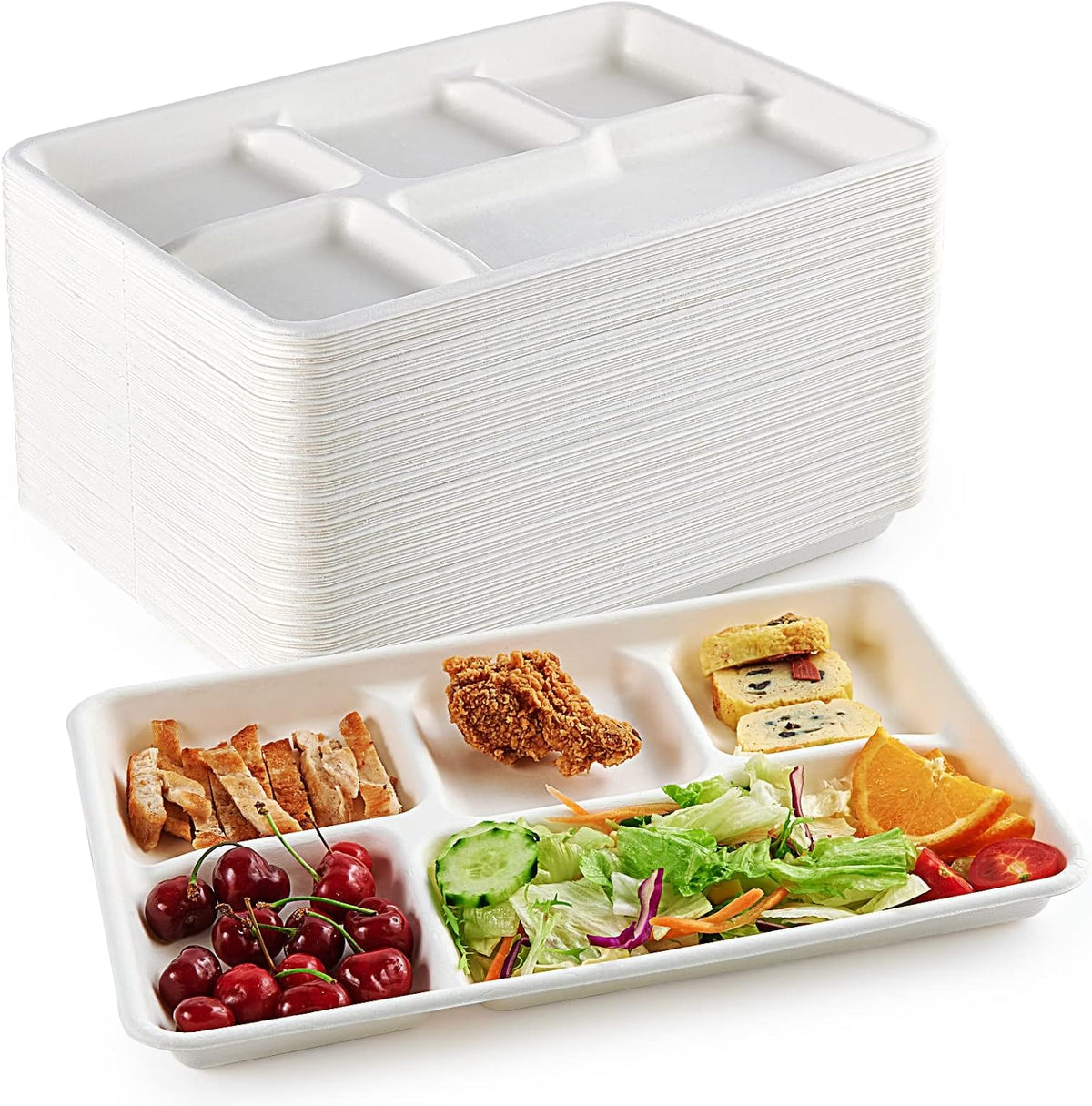 Compostable Disposable 5 Compartment Paper Plates, 12.5inch