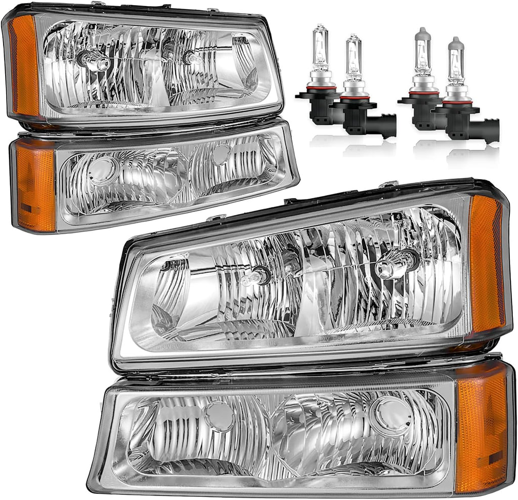 Headlights with High/Low Beam Bulbs for 2003-2007 Chevy Silverado