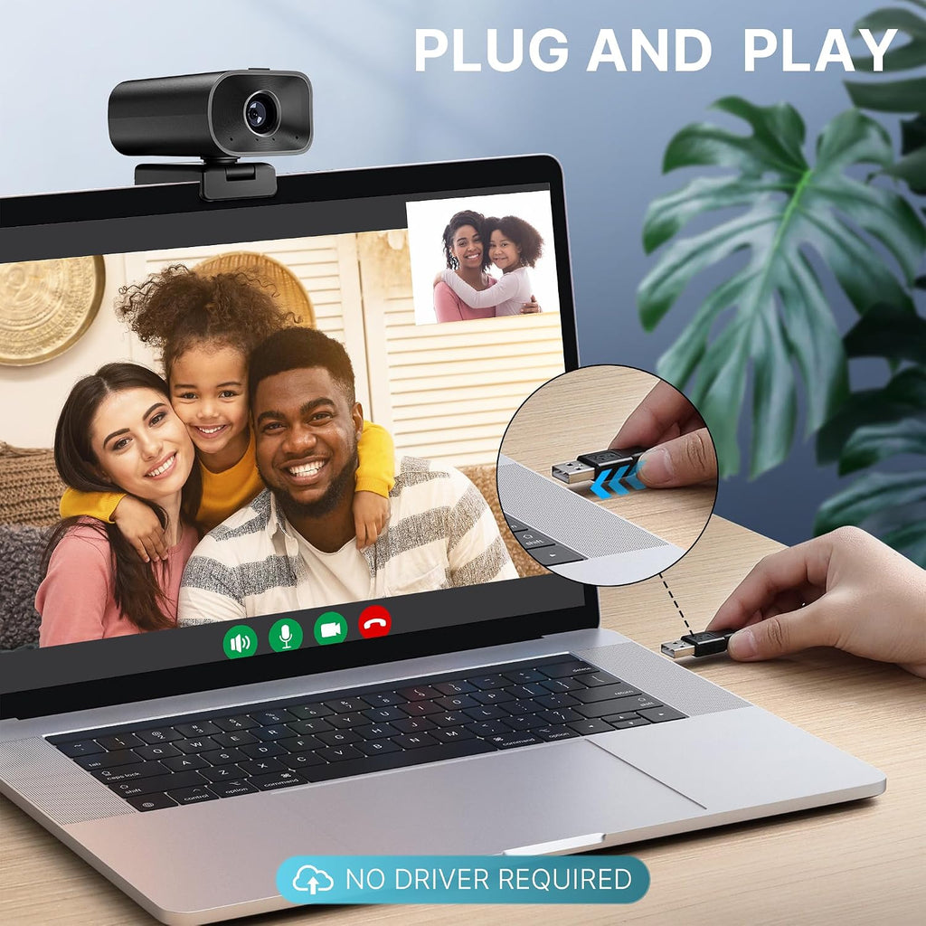 Webcam with 5W Speaker and Microphones for PC,Computer USB Camera 5X Digital Zoom ePTZ 1080P Webcam with Privacy