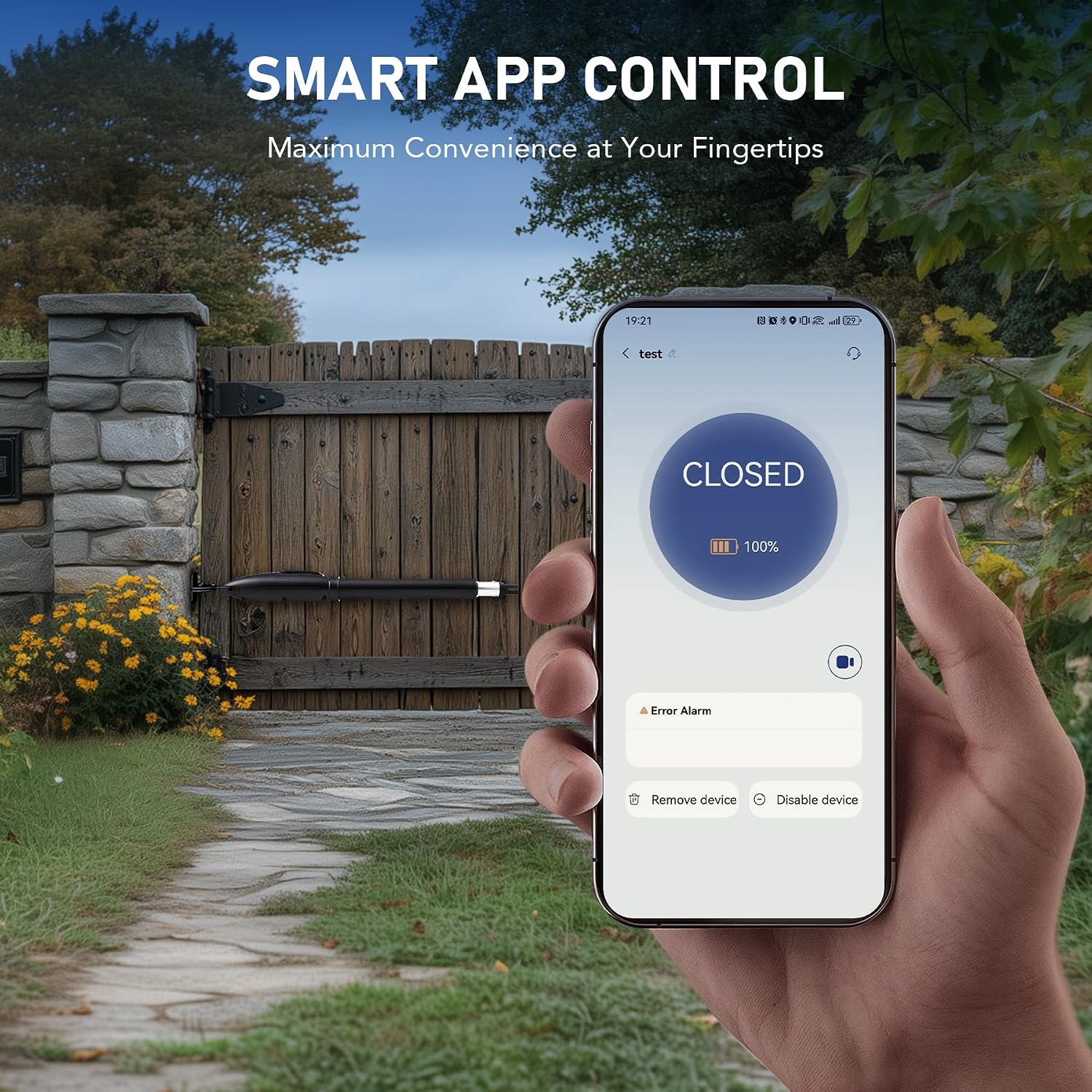 Automatic Gate Opener Kit, App Compatible Smart Single Swing Gate Opener for Doors up to 660lb 5.9ft with Remote