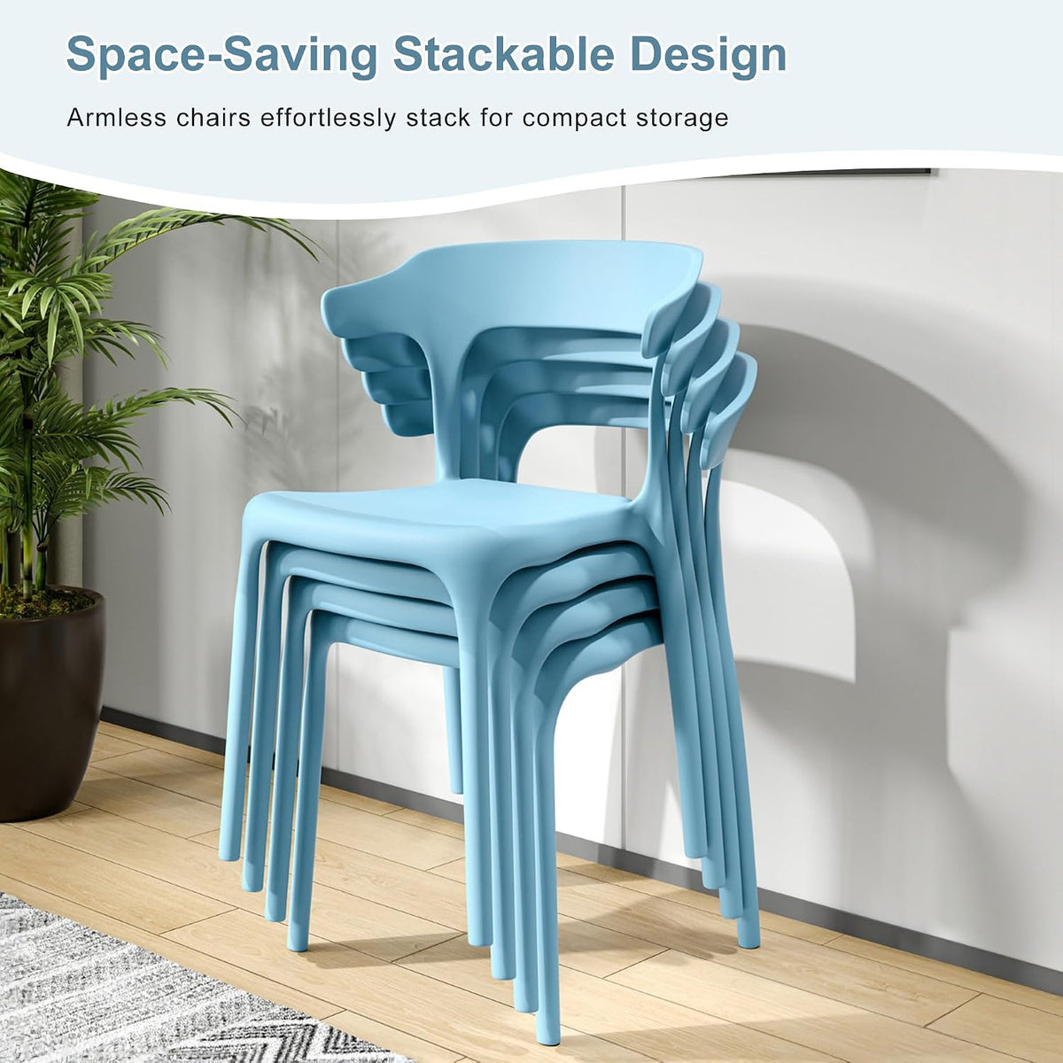4 Pack Plastic Stacking Chairs, Stackable Dining Chairs for Kitchen Restaurant Patio, Portable Indoor Outdoor Use, No