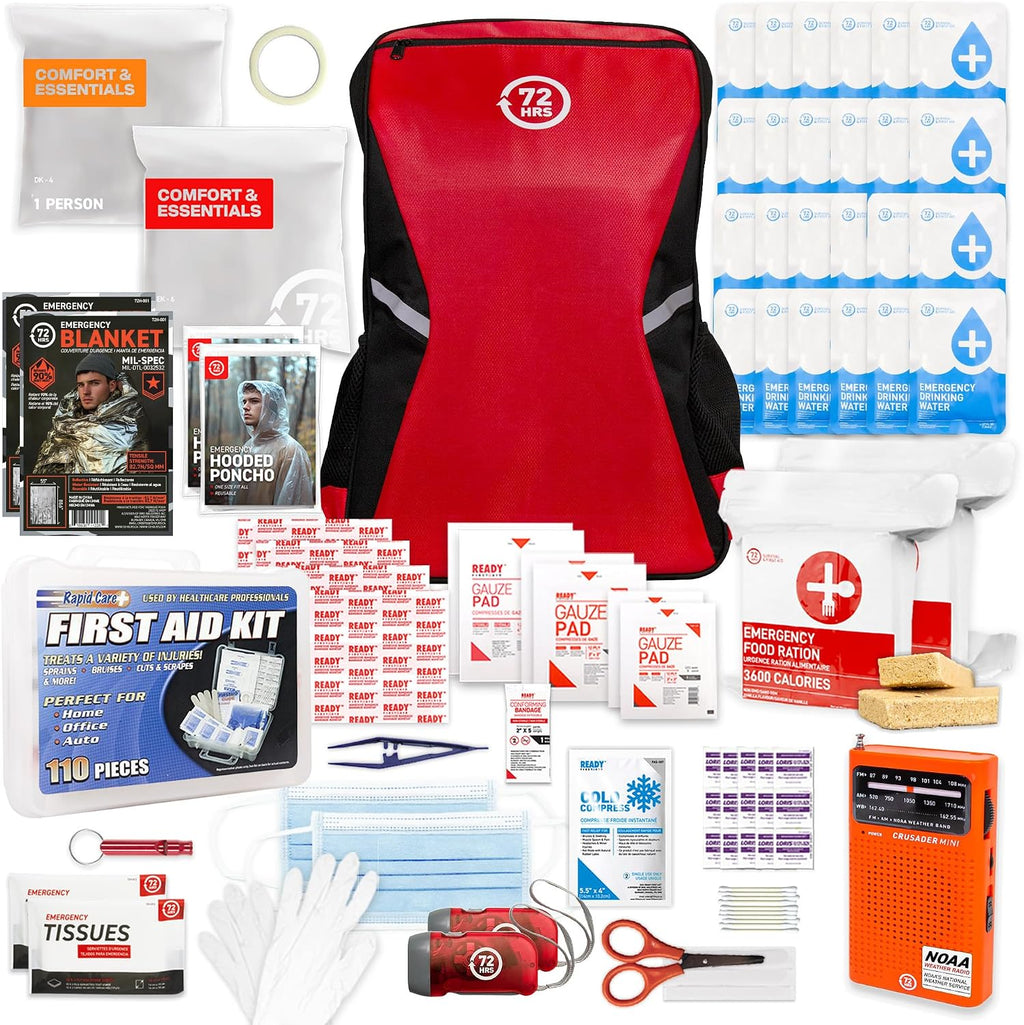 72HRS Essential Emergency Preparedness Kit (Black, 2 Person) | 72 Hour Emergency Kit Bug Out Bag Backpack for