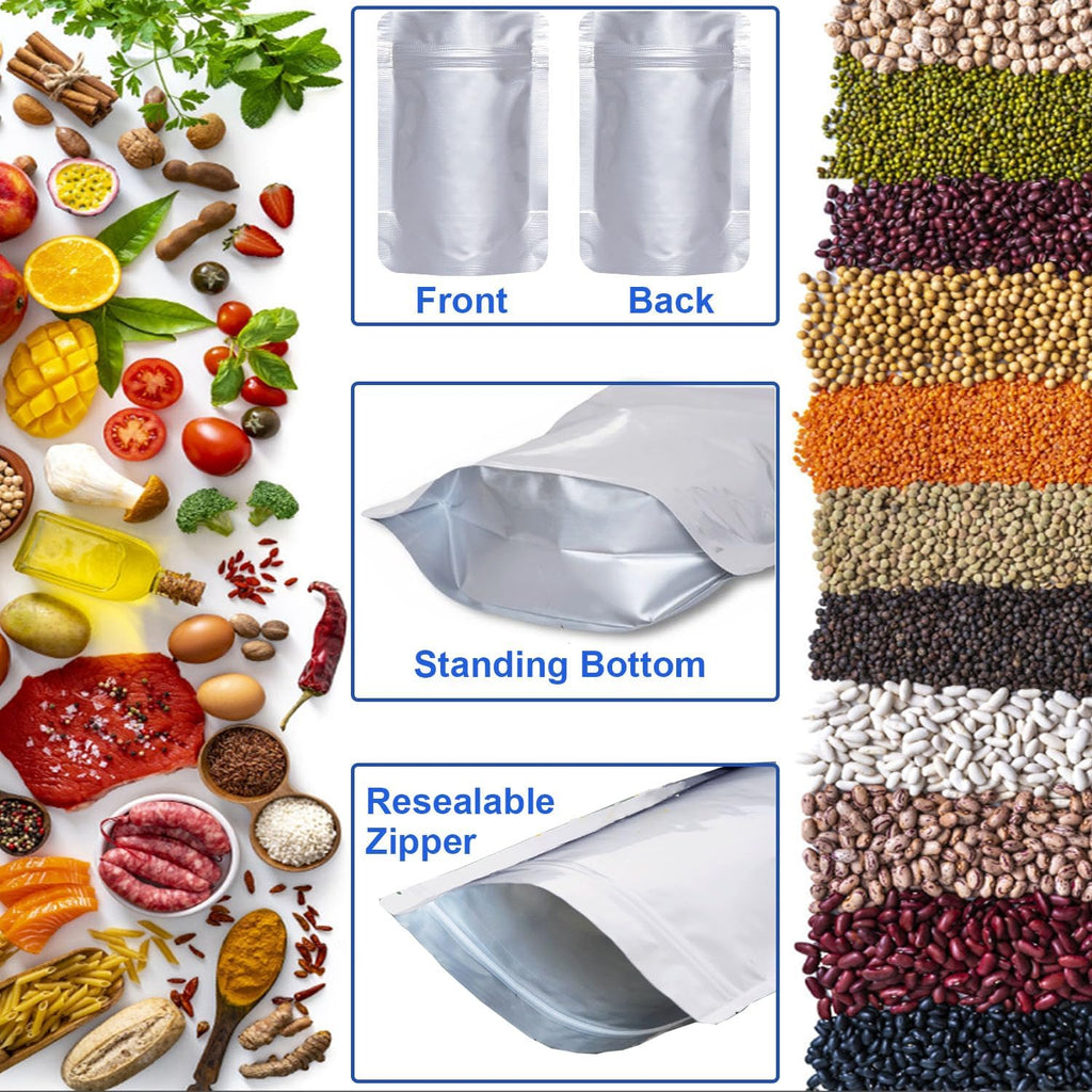 Mylar Bags with Oxygen Absorbers, 1 Gallon 50Pcs for Food Storage | 10"x14" 10.5-Mil Food-Grade Mylar Bags for Food