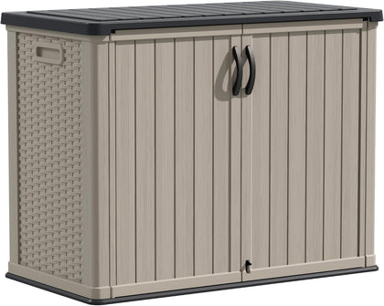 Outdoor Storage Cabinet 26 Cu Ft with Lockable Doors, Horizontal Storage Shed Waterproof Patio Tools Storage Box for