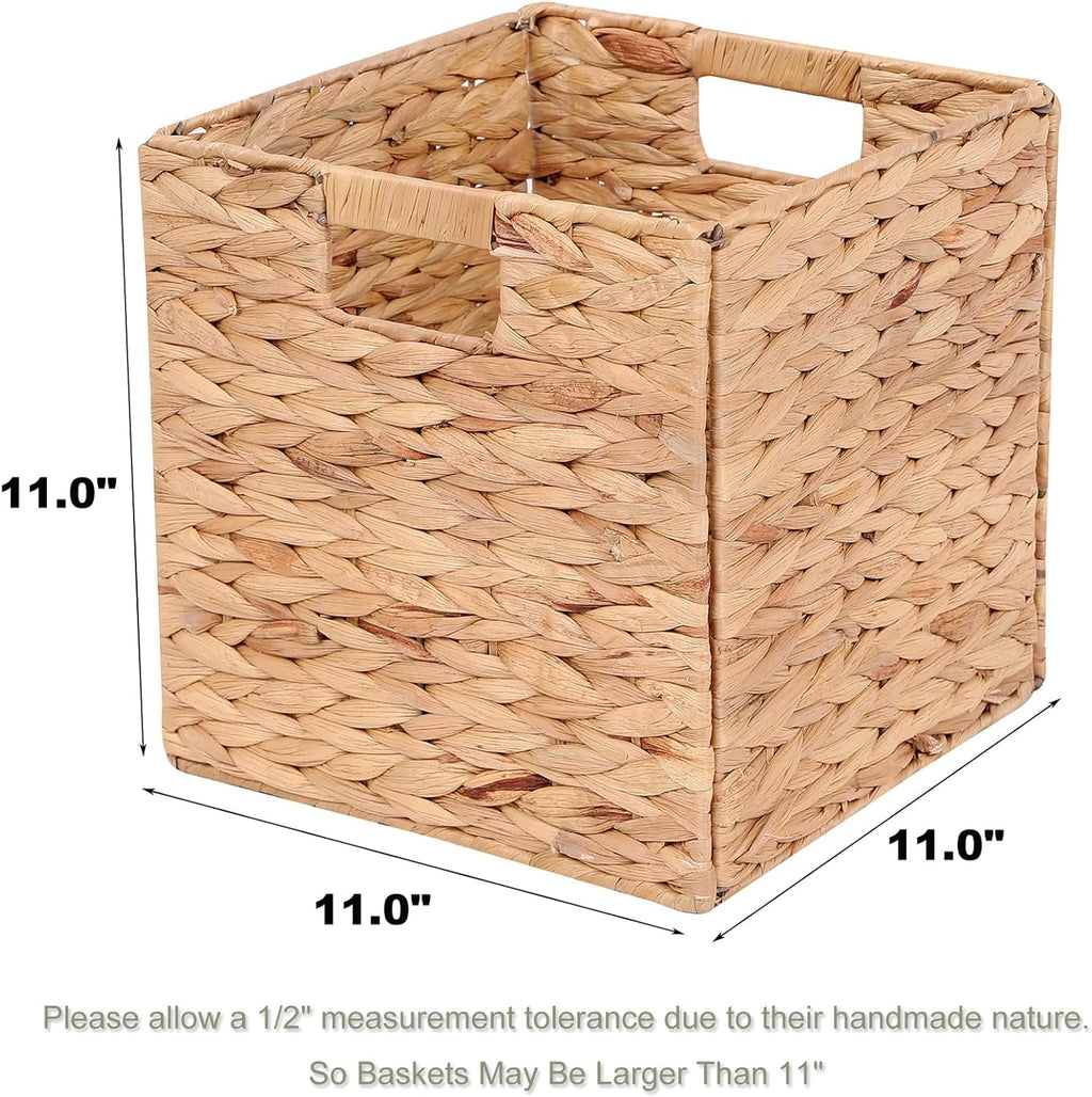 Water Hyacinth Storage Baskets 11x11x11 Inch Wicker Storage Cubes Set of 2Baskets,Handwoven Foldable Wicker Cubes