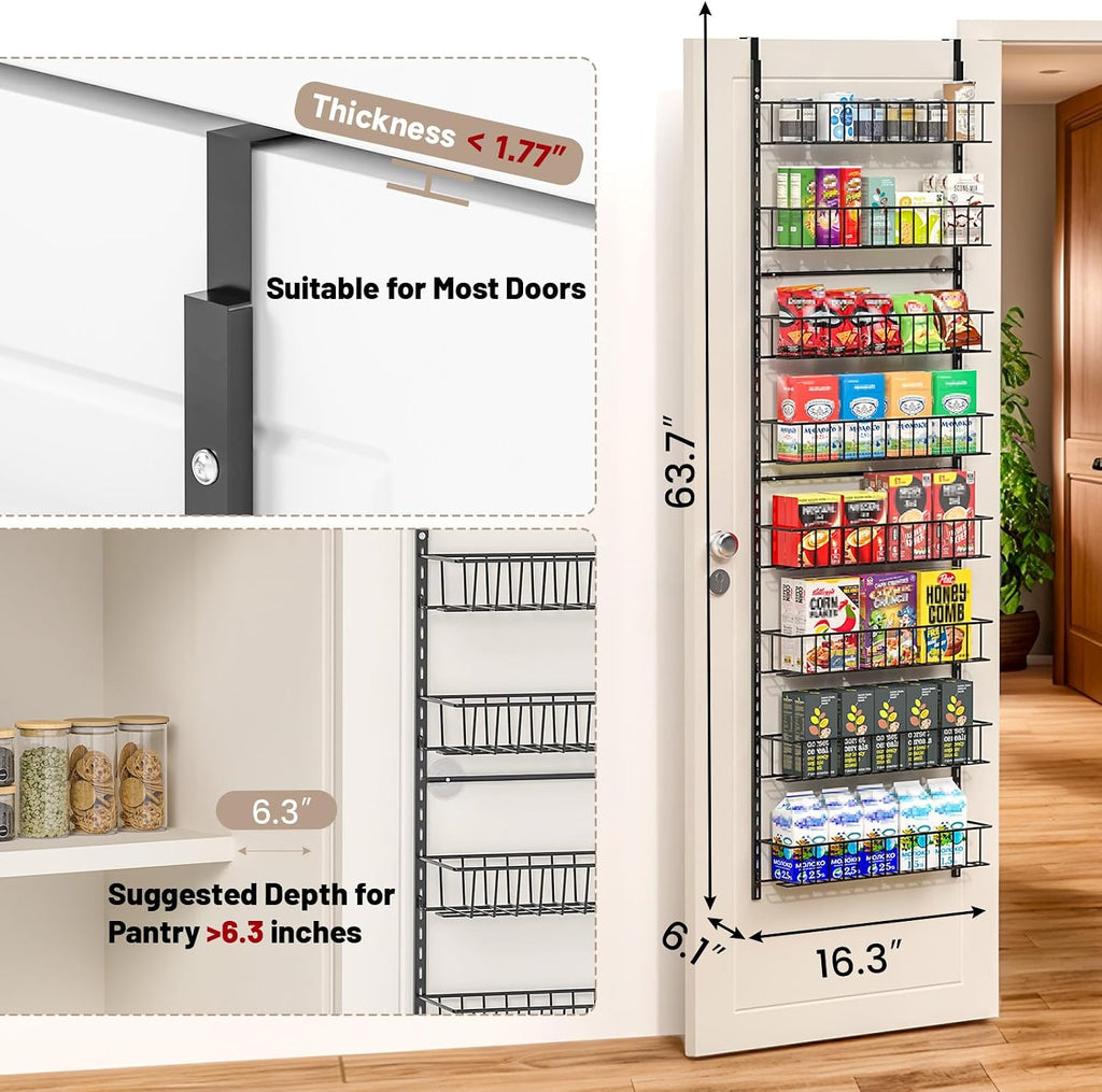 8-Tier Pantry Door Oragnizer, Over The Door Pantry Organizer Rack and Storage, Hanging Spice Rack Shelves Door, Home