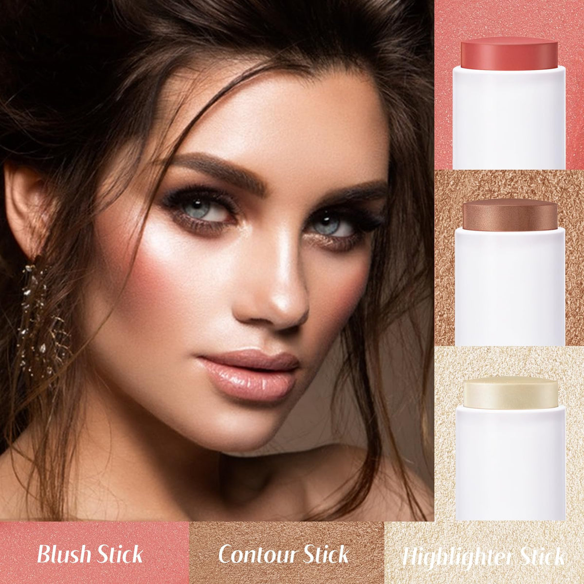 Face Sticks Trio, Blush, Highlighter & Contour Stick for Face Makeup