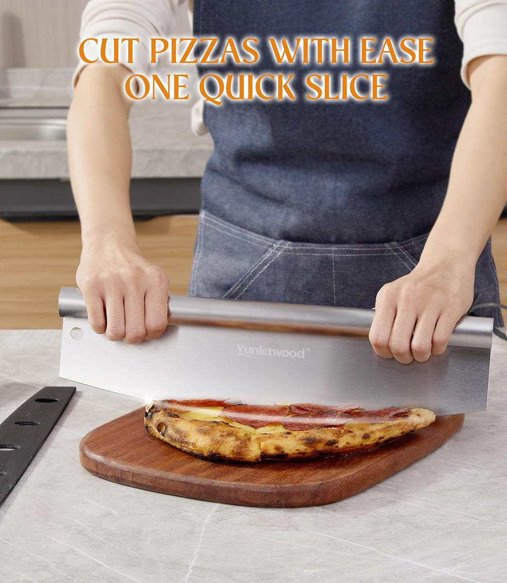 Pizza Peel 12-Inch Aluminum Pizza Paddle & Spatula with Pizza Cutter Rocker, Foldable Wood Handle – Pizza Server for