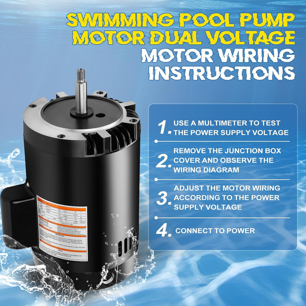 B128 Pool Pump Motor 1HP M56J Frame Fit for Century A.O. Smith Single Speed