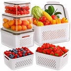 5-Pack Fruit Storage Containers for Fridge with Removable Colanders, 4 in 1 Produce Storage Containers with Lids