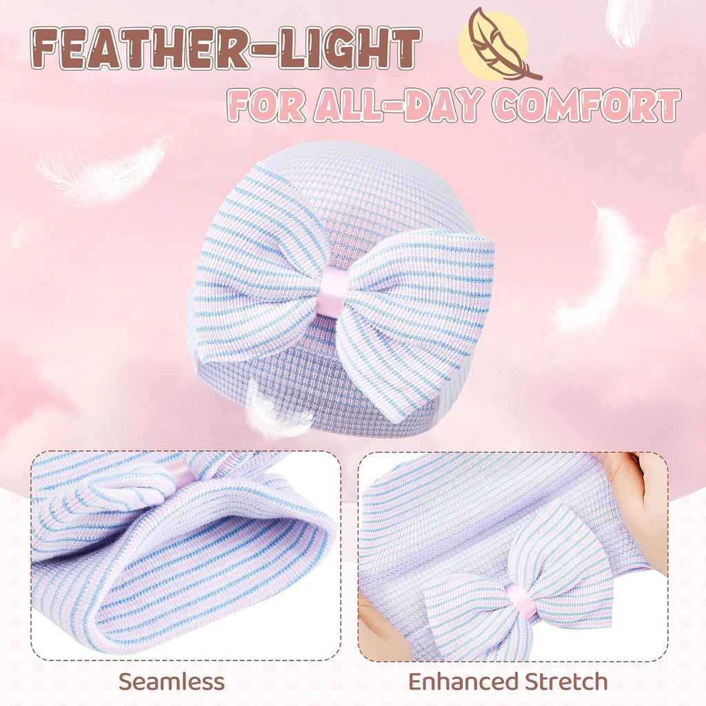 Hospital Newborn Hat Girl with Bow Infant Baby Beanie First Photos